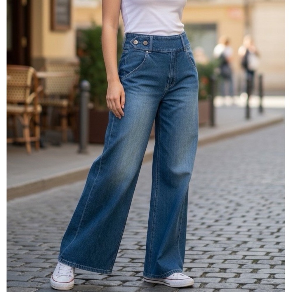 Veronica Beard Belted Taylor Relaxed Wide Leg High Rise Mystic Blue Jeans Sz 28